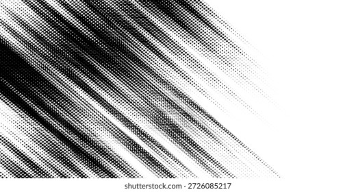 Fondo de semitono monocromo tornado de Vector Abstractas. Elemento de textura de puntos rayados. Ilustración vectorial