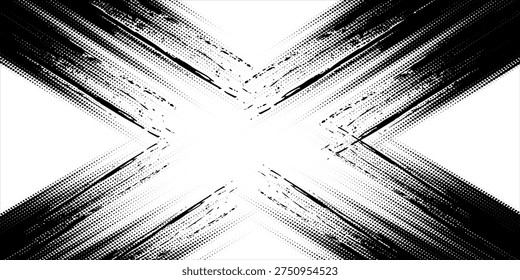 Abstract vector tornado monochrome halftone background. Scratched dots texture element.vector illustration