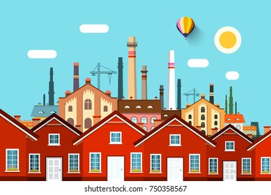 Abstract Vector Town with Factory on Background