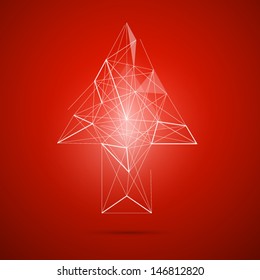 Abstract vector transparent arrow on red background