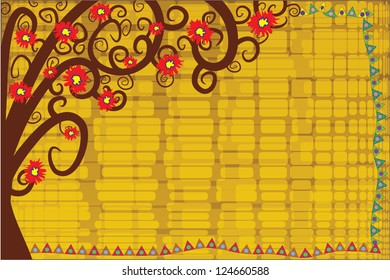 Abstract vector tree background with flowers