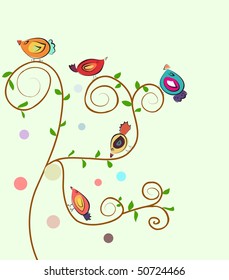 abstract vector tree with birds.