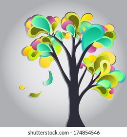 Abstract vector tree with colorful gradient leaves