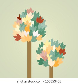 Abstract vector tree with colorful leaves on green background