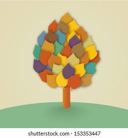 Abstract vector tree with colorful leaves in the meadow
