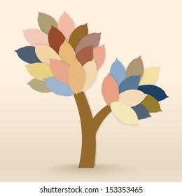 Abstract vector tree with colorful leaves on warm background