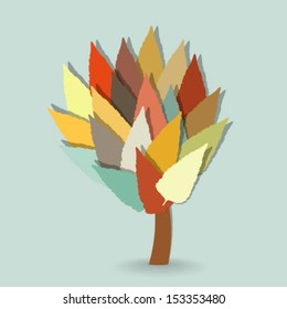 Abstract vector tree with colorful leaves on cold background