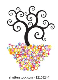 Abstract vector tree and colorfully bubbles