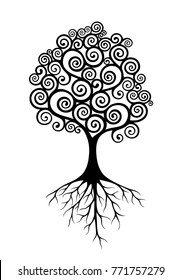 Abstract vector tree with roots and twisted branches