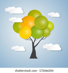 Abstract Vector Tree with Sky, Clouds