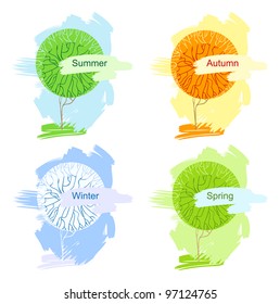Abstract Vector trees.  Illustration isolated