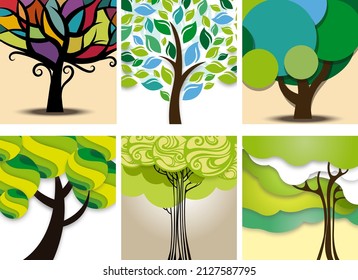 Abstract vector trees and postcard designs