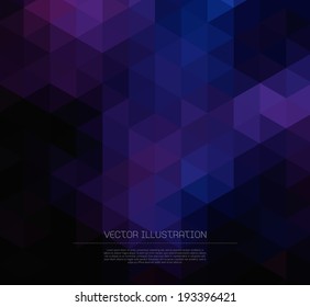 Abstract vector trendy dark purple triangular pattern. Modern polygonal background. Colorful mosaic.