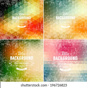 Abstract vector trendy retro multicolored polygonal patterns collection