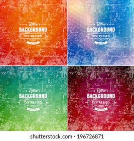 Abstract vector trendy retro multicolored polygonal patterns collection