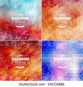 Abstract vector trendy retro multicolored polygonal patterns collection