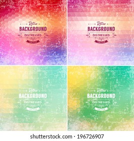 Abstract vector trendy retro multicolored polygonal patterns collection