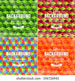 Abstract vector trendy retro multicolored polygonal patterns collection