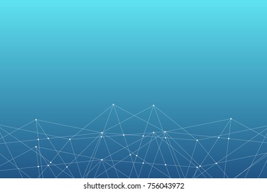 Abstract vector triangle connection pattern. Blue white geometric network background. Molecular structure. Infographic scientific illustration for business, marketing project, template, concept design