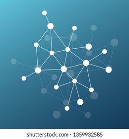 Abstract vector triangle pattern. Blue white poly network. Lines and circles connection illustration for science, molecule structure, formula, net, concept, web, design, template, background