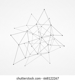 Abstract vector triangle pattern. Gray polygonal network on striped background. Lines and circles connection iillustration for business, marketing project, template, concept, web design