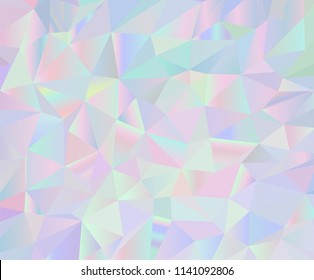 Abstract vector triangular  background, with pastel colors inspired from the 80s 90s aesthetics. Holographic low poly design.
