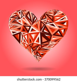 Abstract vector triangular heart on pink background