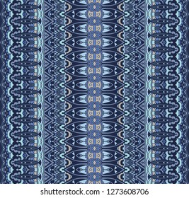 Abstract vector tribal ethnic background blue striped seamless pattern for fabric textile
