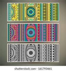 Abstract vector tribal ethnic background set. Three variants of color