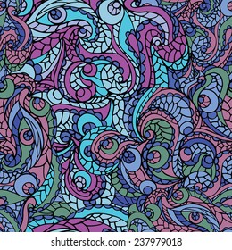 Abstract vector tribal ethnic background ,seamless  pattern.Cool colors ornament.For fabrics ,Wallpaper ,background,wrapping paper,backdrop