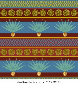 Abstract vector tribal ethnic background. Bright seamless pattern with blue agave print. design for carpets, wallpapers, textile prints.