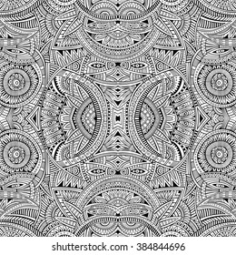 Abstract vector tribal ethnic line art background seamless pattern