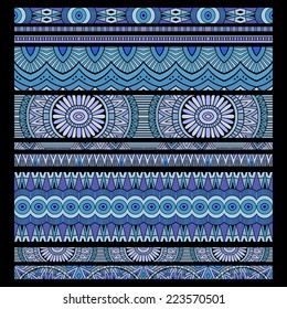 Abstract vector tribal ethnic seamless stripes background set