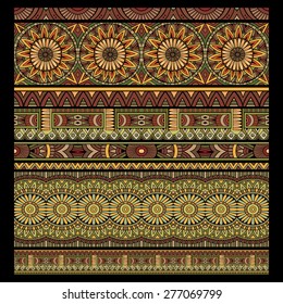 Abstract vector tribal ethnic seamless stripes background set