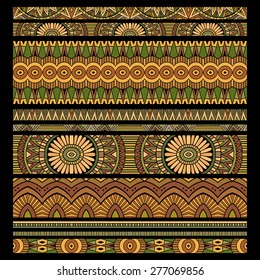 Abstract vector tribal ethnic seamless stripes background set