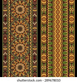 Abstract vector tribal ethnic seamless stripes background set