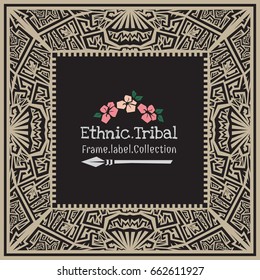 Abstract vector tribal ethnic style frame .Tiki invitation card.
