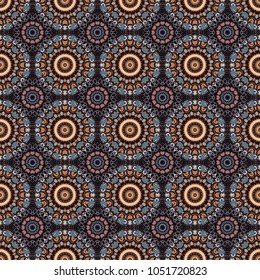 Abstract vector Tribal vintage gray, orange and black colorful ethnic seamless pattern.