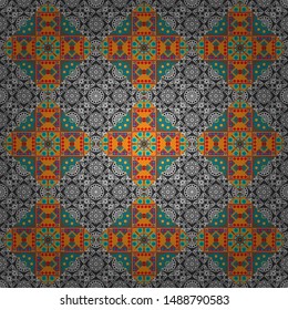 Abstract vector Tribal vintage gray, orange and brown colorful ethnic seamless pattern.
