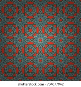 Abstract vector Tribal vintage red, blue and green colorful ethnic seamless pattern.