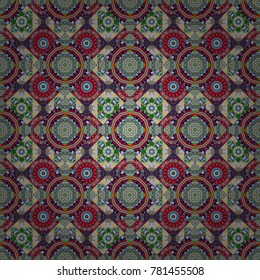 Abstract vector Tribal vintage red, blue and green colorful ethnic seamless pattern.