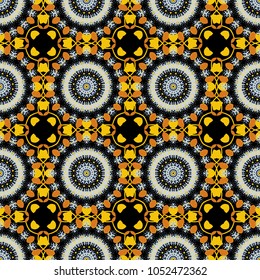 Abstract vector Tribal vintage yellow, blue and black colorful ethnic seamless pattern.