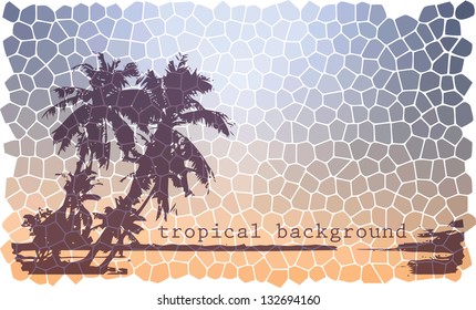 Abstract vector tropical beach with palms, chair and umbrella