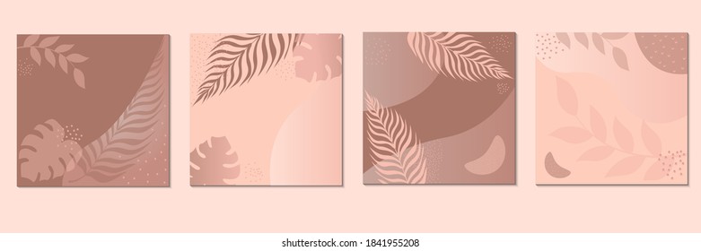 Abstract vector tropical floral background set in pastel colors. Design templates for social media posts and stores.