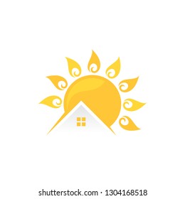 Abstract vector tropical home icon isolated sign symbol. abstract home and sun. Vector illustration EPS.8 EPS.10