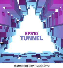 Abstract vector tunnel. 3d background. Triangle border