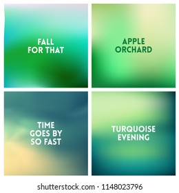 Abstract vector turquoise green blurred background set. 4 colors set. Square blurred pink backgrounds set - sky clouds sea ocean beach colors