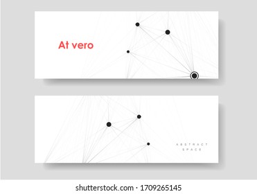 Abstract vector two long banners with black molecules on white background