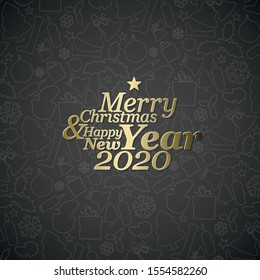 Abstract vector typography Christmas card template with season words and christmas pattern in the background
