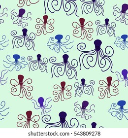abstract vector underwater seamless background with octopuses